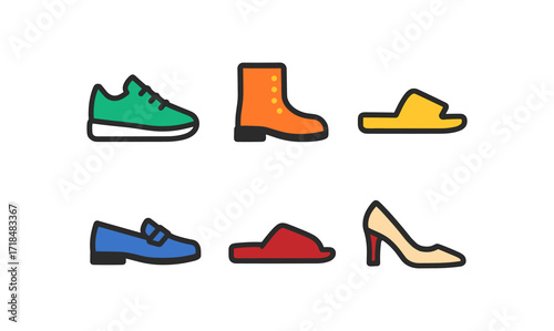 Colorful footwear icons grid for fashion design and digital projects