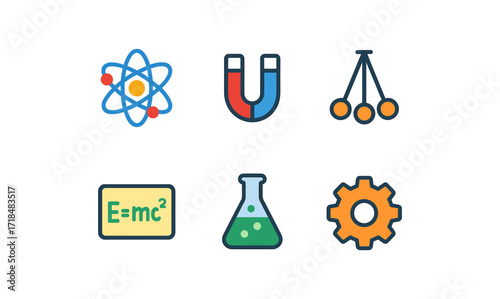 Physics education icons for learning and teaching tools in science classes
