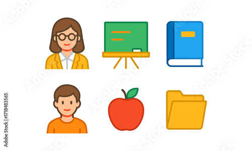 Educational elements and teacher training symbols for learning and classroom design