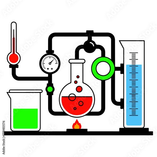 Scientific experiment setup with heating and measurement.