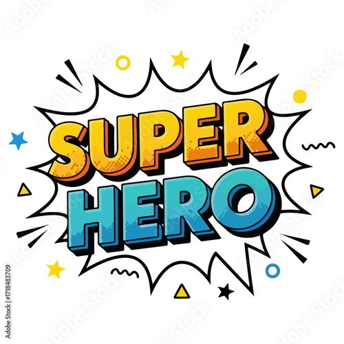 Superhero Comic Book Style Illustration with Burst Effect and Stars.