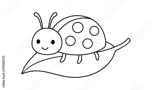 Cute line art ladybug on leaf for children's coloring books
