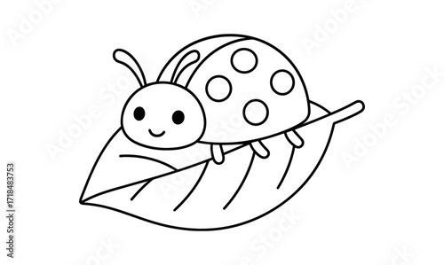 Cute outline ladybug on leaf for children's coloring activities