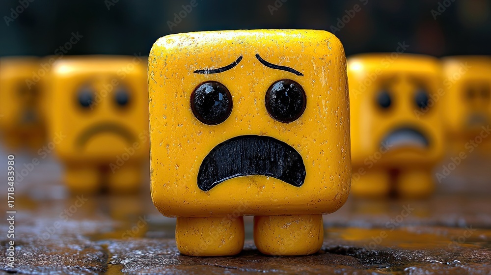 Fototapeta premium Conceptual photo depicting sadness and melancholy with yellow cube-shaped figures