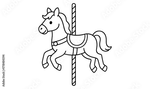 Carousel horse in linear outline style