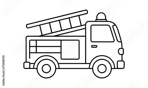 Minimalist line drawing of a fire truck with ladder in outline style