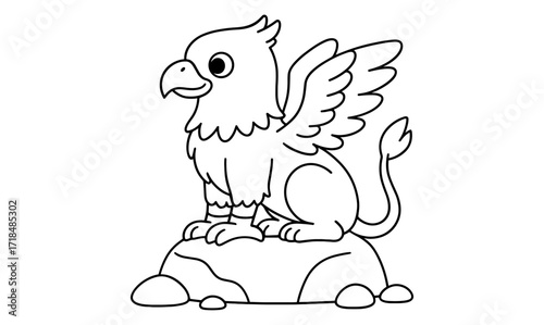 Mythical griffin coloring page for kids: fun cartoon design with outline of fantasy creature