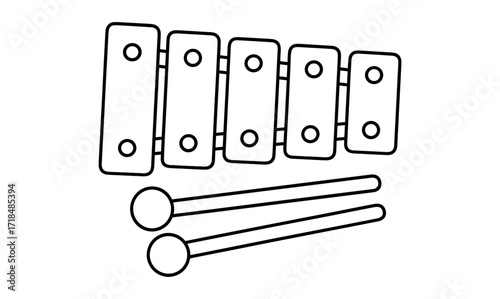 Linear xylophone outline with mallets ideal for music education
