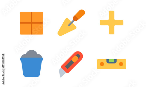 Construction tools and symbols set in minimalist flat design