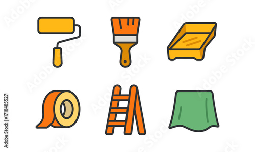 Colorful home renovation tools in flat style for diy projects