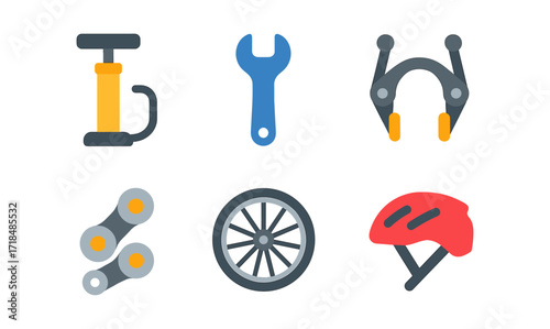 Bicycle repair tools and accessories in flat design for maintenance and safety