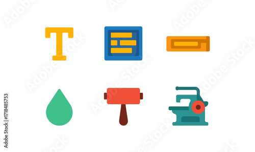 Colorful flat design icons for graphic tools and printing techniques