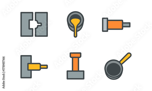 Flat style foundry tools icons for industrial production design