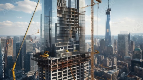 New York City construction site with skyscrapers