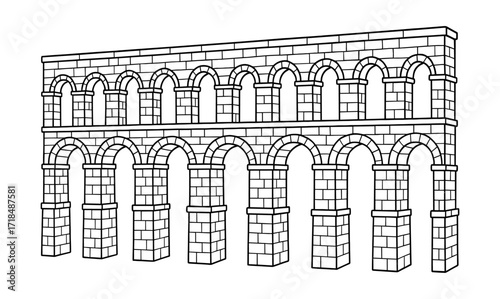 Historic stone aqueduct outline for architectural design and educational illustrations