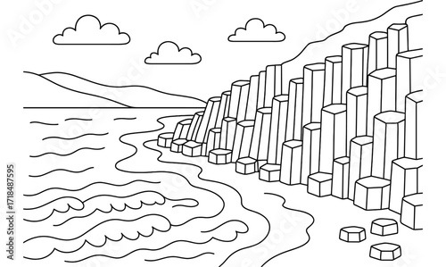Minimalist basalt coastline illustration for nature scene designs