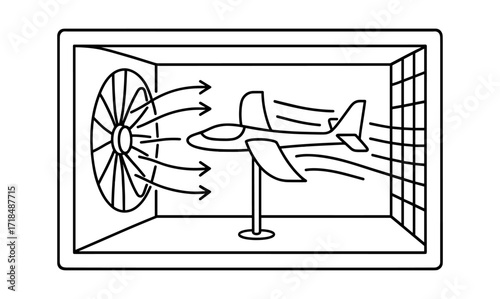 Airplane wind tunnel testing illustration for aerodynamics design and engineering concepts