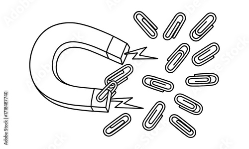 Magnet attracting paper clips concept for office supplies and organization design
