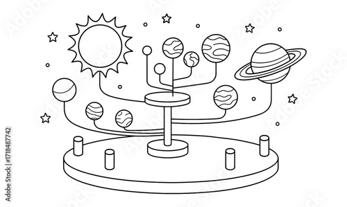 Simplified solar system orrery design for educational and scientific illustration