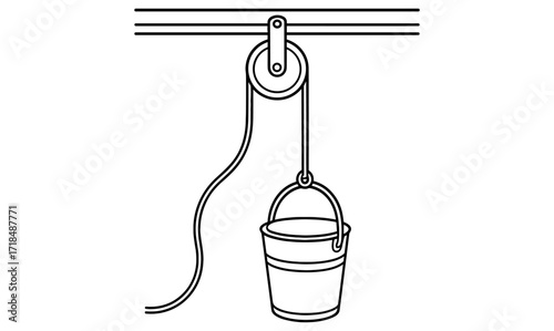 Pulley and bucket illustration for educational use or mechanical design projects