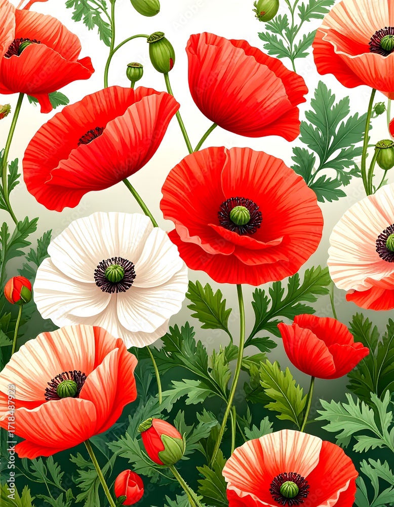 Fototapeta premium Vibrant poppy field illustration