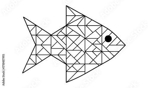 Geometric fish tessellation coloring page for creative relaxation and art therapy