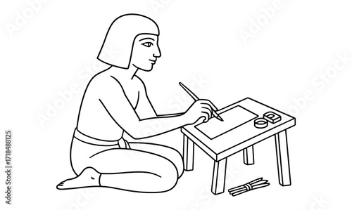 Illustration of ancient egyptian scribe at work: simplistic design for educational and cultural material