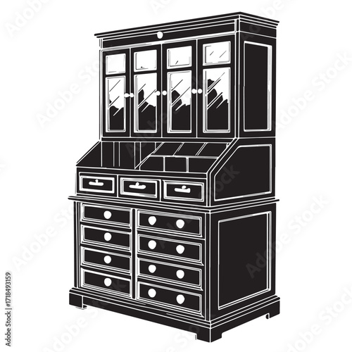 Black makeup organizer cabinet Silhouette Vector, High Quality Illustration on White Background
