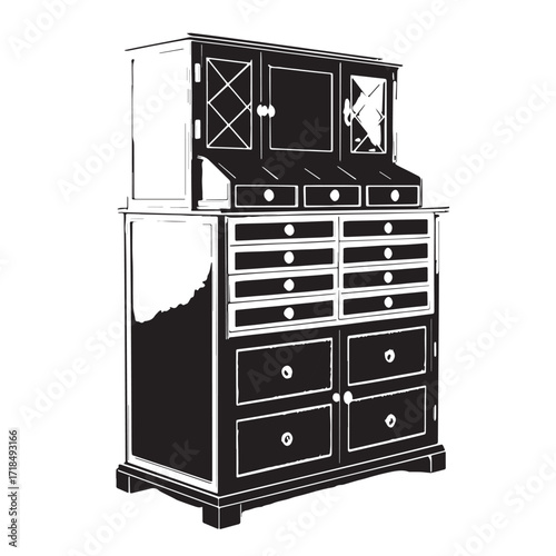 Black makeup organizer cabinet Silhouette Vector, High Quality Illustration on White Background