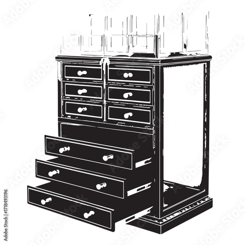Black makeup organizer cabinet Silhouette Vector, High Quality Illustration on White Background