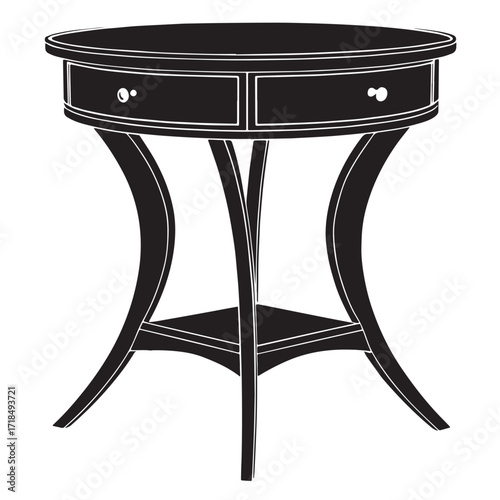 Black mid century modern side table Silhouette Vector, High Quality Illustration on White Background