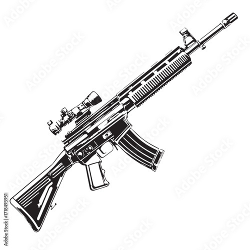 Black military firearms Silhouette Vector, High Quality Illustration on White Background