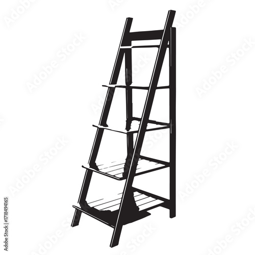 Black ladder shelf for decor Silhouette Vector, High Quality Illustration on White Background