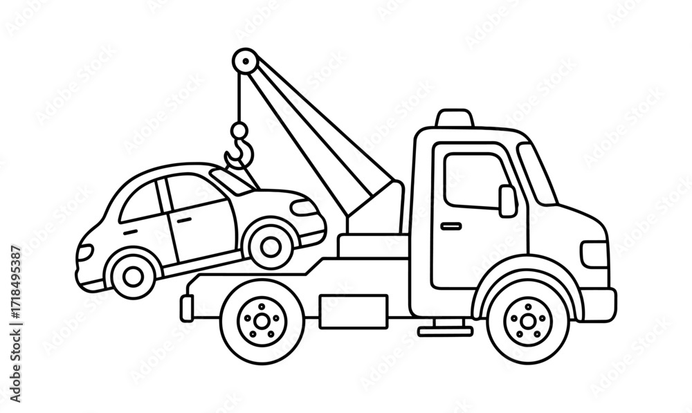 Naklejka premium Tow truck and car coloring page for kids - simple transportation illustration for children’s activities