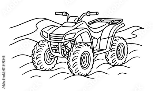 Adventure on the dunes: atv outline illustration for design and coloring projects