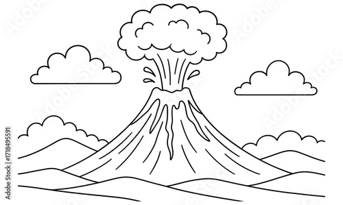 Volcanic eruption coloring page for kids and adults, creative activity and educational use