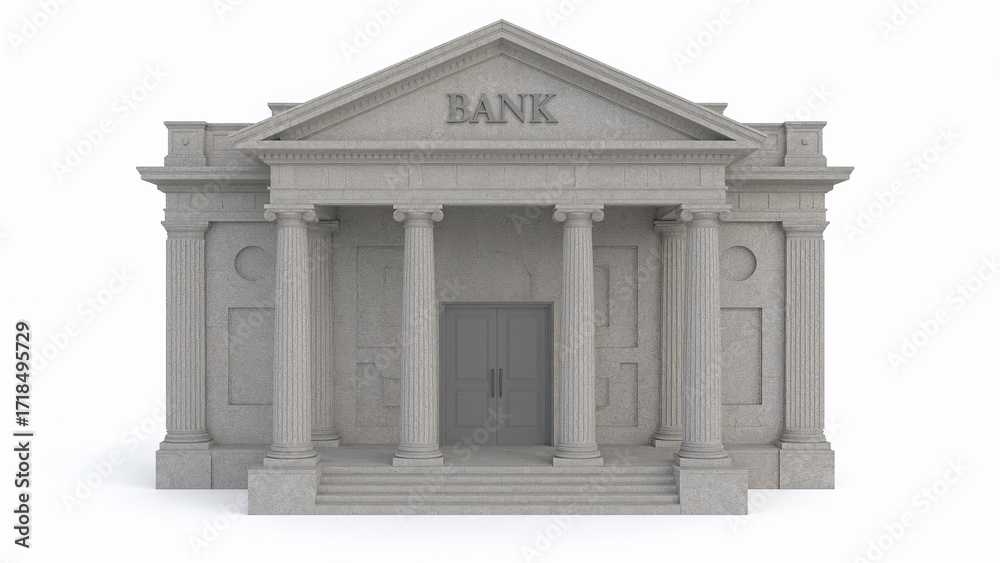 Fototapeta premium Neoclassical bank facade in monochrome 3d render