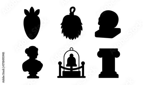 Ancient artifacts and sculptures icon set for history and culture themed designs