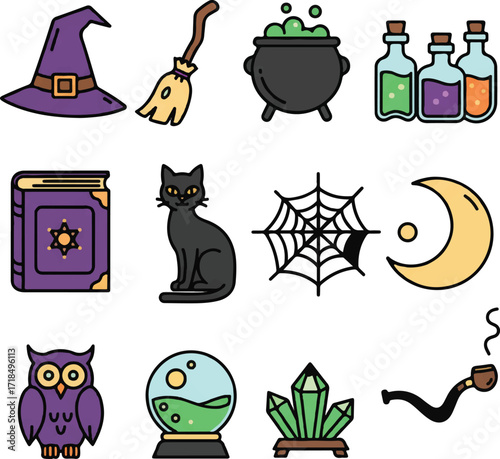 Witchcraft & Halloween Icons: Magic, Spells, and Mystical Symbols