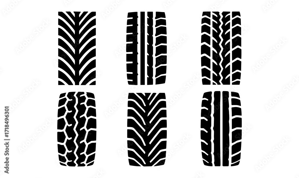 Fototapeta premium Collection of tire tread silhouettes for design concepts and industrial projects