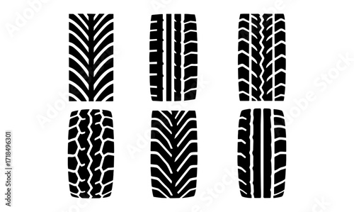 Collection of tire tread silhouettes for design concepts and industrial projects