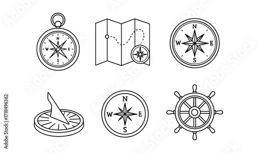 Vintage compass and navigation elements for design projects and decor