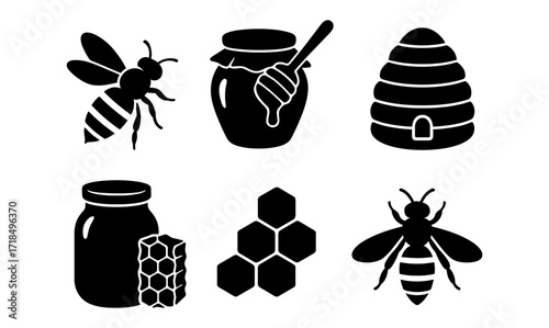Minimalist bee and honey silhouette collection for nature-themed designs and projects