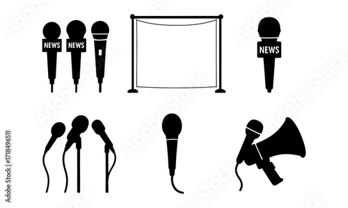 Media communication icons - microphone and megaphone silhouettes for news and broadcasting design