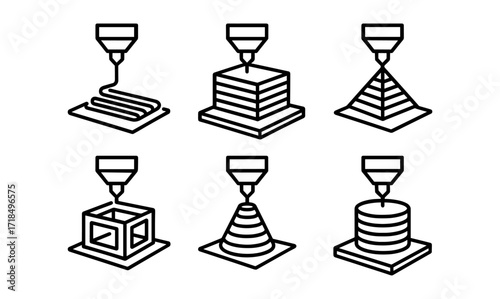 Collection of minimalistic 3d printing icon designs for technology and innovation projects