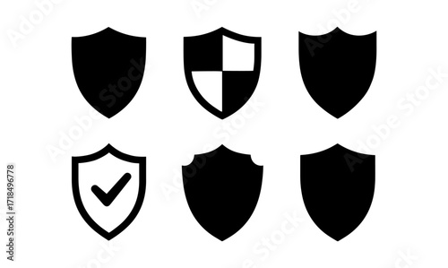 Minimalist black shields collection with checkmark and patterns
