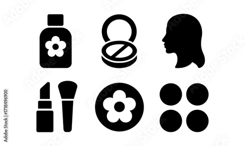 Silhouette icons of cosmetics and beauty products in minimalist design