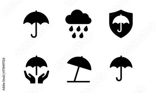 Umbrella icons collection: weather and protection symbols in minimalist style