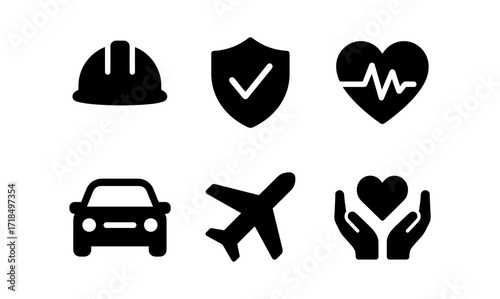 Set of safety and security icons with heart and travel symbols