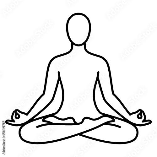 Simple line art icon of a human figure in yoga lotus pose representing mindfulness, zen, and spiritual wellness